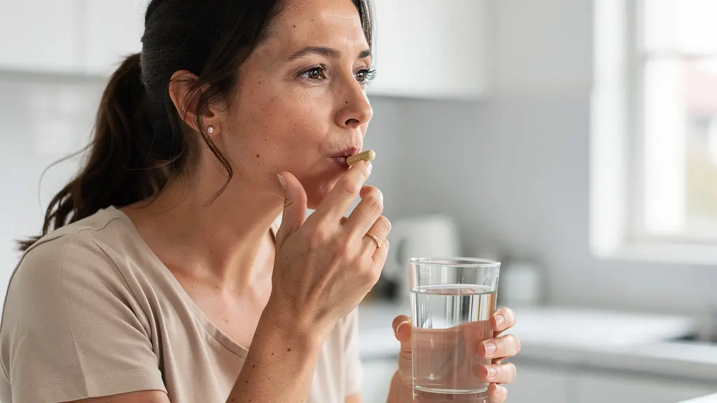 Femme prenant un complément de magnésium bisglycinate au petit-déjeuner